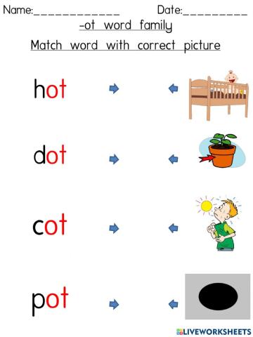 -ot word family (Match word with correct picture)