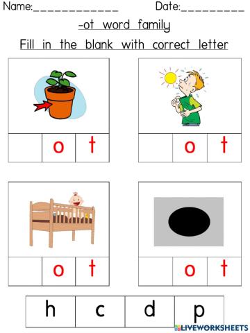 -ot word family (Fill in the blank with correct letter)