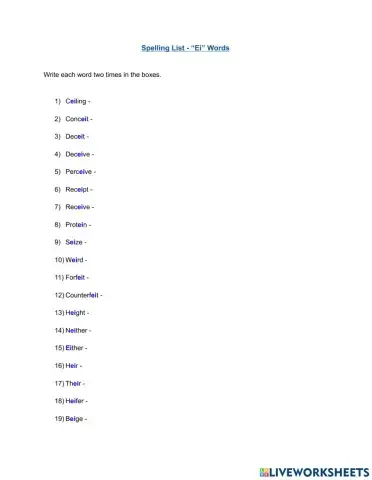 Spelling- -ei- words