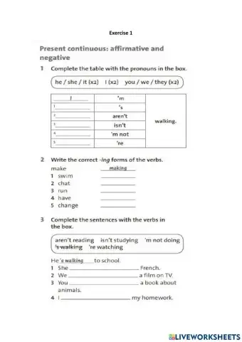Present Continuous:Affirmative and Negative