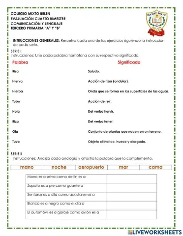 Evaluación - Comunicación y lenguaje - 1 - IV Bimestre