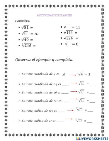 Raices cuadradas y cubicas