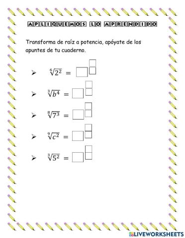 Transformacion de raices a potencias