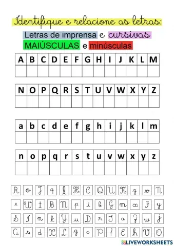 Letras cursivas e de imprensa identificar e relacionar