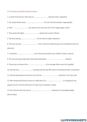 C1 Word Formation Prefix and Suffix