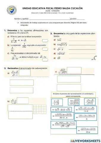 Ejercicios de racionalización de binomios