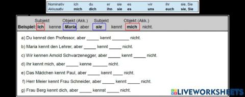 Personalpronomen im Nominativ und Akkusativ