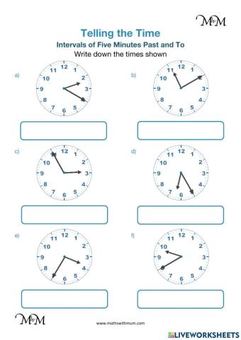 Telling Time : Intervals of Five Minutes Past and To