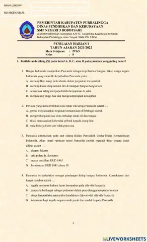 Penilaian harian ke 1 ppkn kelas 8