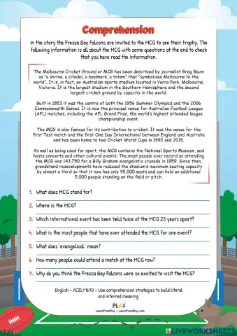 AFL Little Legends - Comprehension