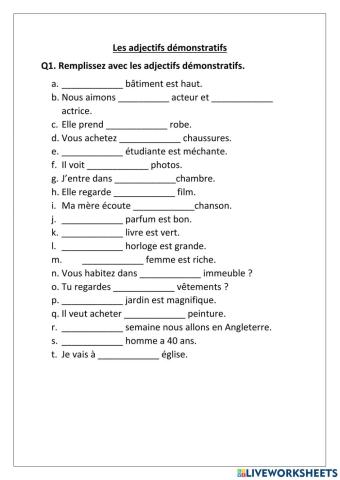 Les adjectifs démonstratifs