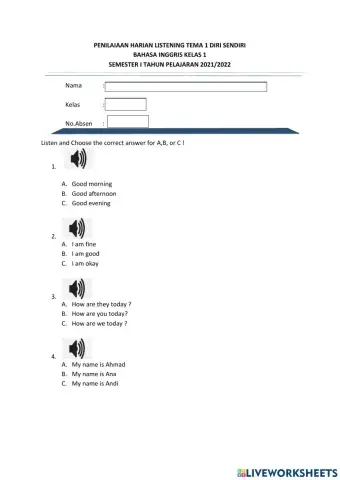 Penilaian Harian Listening Tema 1