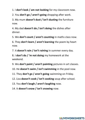 Present Simple vs Present Continuous negative