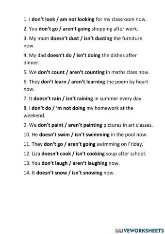 Present Simple vs Present Continuous negative