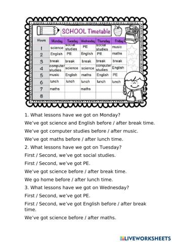 School timetable