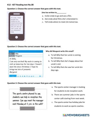 KET Unit 1 Reading Test No 1