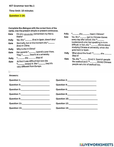 KET Grammar test 1