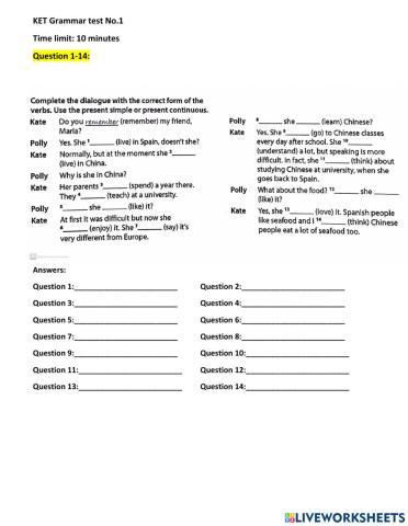 KET Grammar test 1