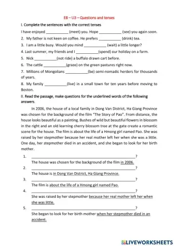Questions and verbform review