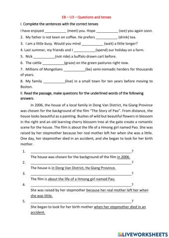 Questions and verbform review