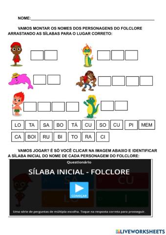 Personagens folclore- sílabas