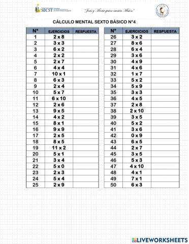 Cálculo mental sexto básico 4