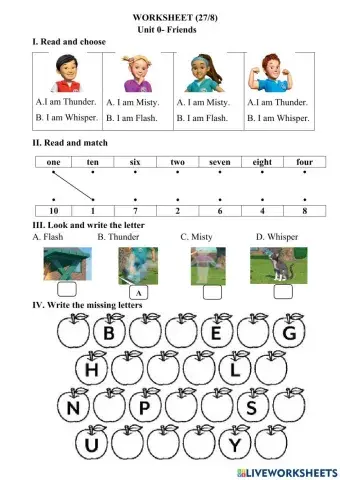 Super minds 1 Unit 0 Worksheet 27.8