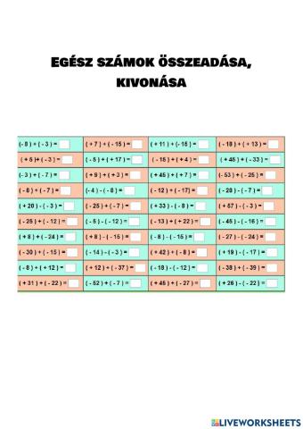 Egész számok összeadása-kivonása