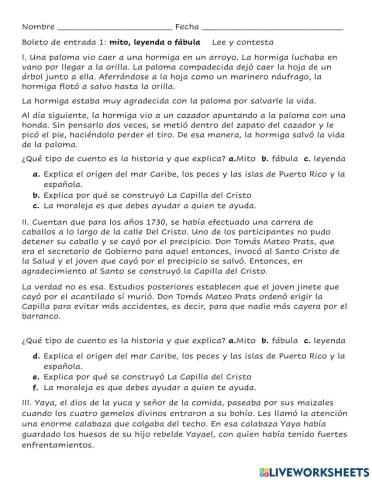 Repaso de mito, fábula y leyenda