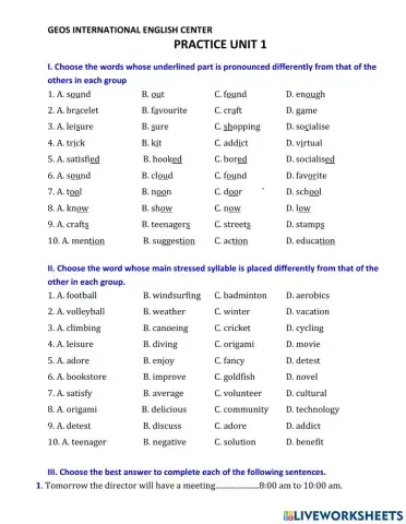 Practice unit 1-Grade 8