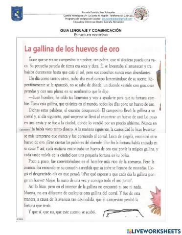 Actividad -La gallina de los huevos de oro-