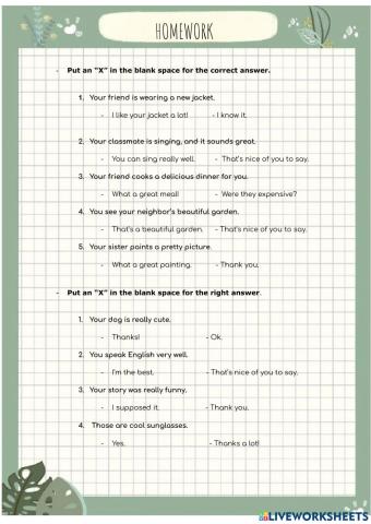 Offering compliments about things