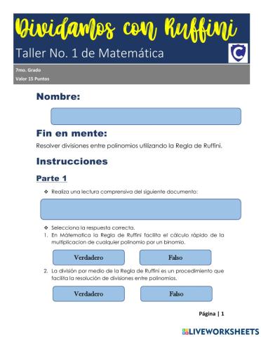 Taller 1: dividiendo con ruffini
