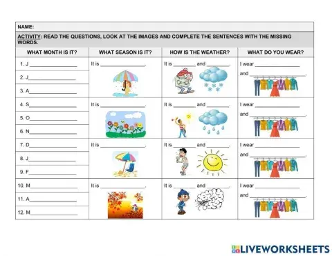 Seasons, months, weather and clothes