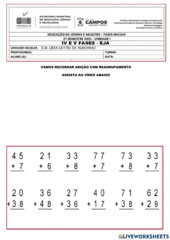 Adição com reagrupamento e simples