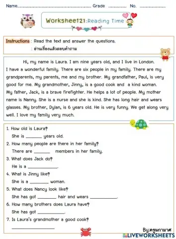 Worksheet 21 reading time