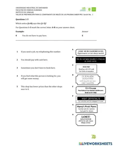 Reading part 1 - practice