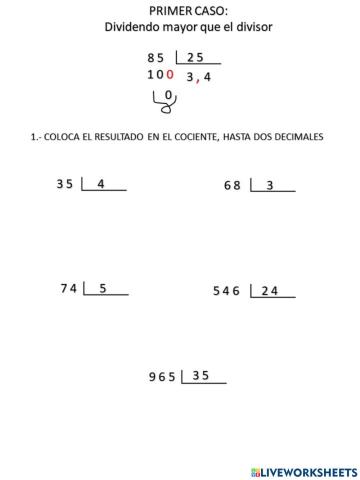Dividendo mayor que el divisor