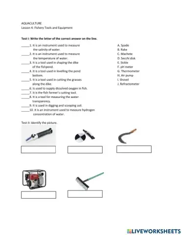 AQUACULTURE (Lesson 3) - Fishery Tools and Equipment
