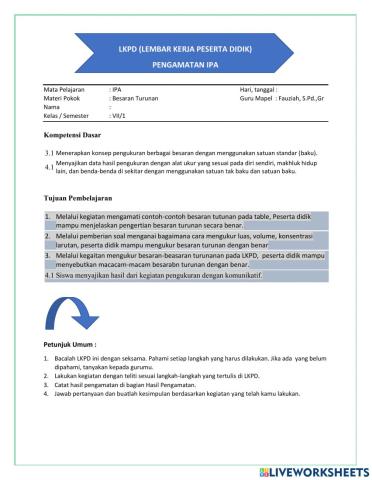 LKPD Kelas 7 3.1 Besaran Turunan