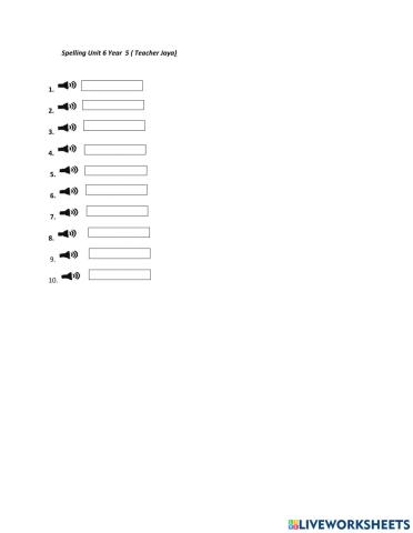 Spelling Unit 6 By Teacher Jaya