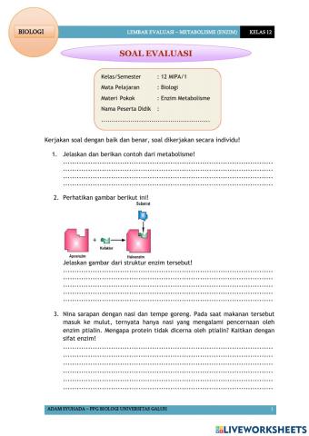 Soal evaluasi enzim