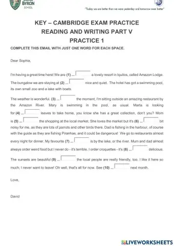 Key exam practice reading part v