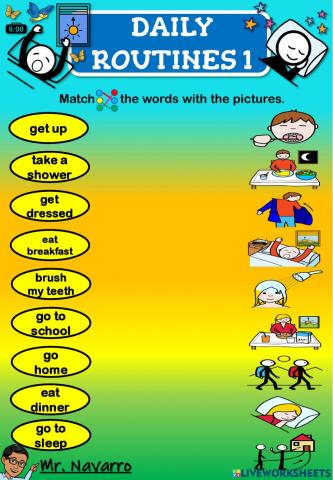 Daily Routines 1 (Match the words with the pictures)