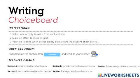 Writing choice board