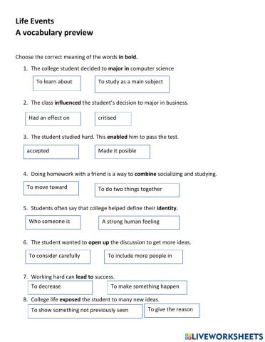 Vocabulary exercise skillfull 3 life events 1 and 2