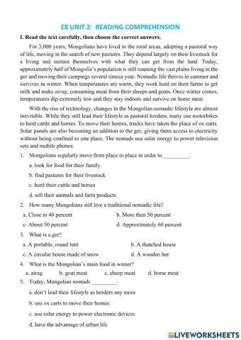 E8 - Life in the countryside (Reading 2)