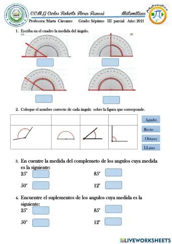 Examen de Matemáticas Séptimo Grado