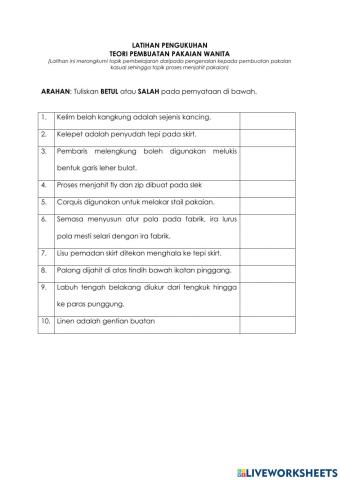 Latihan pengukuhanteori pembuatan pakaian kasual