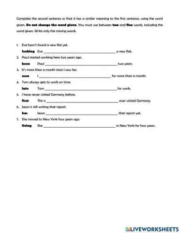 Present tenses - key word transformation
